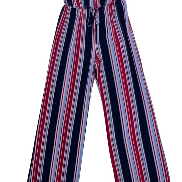 Striped Sleeveless V-Neck Wide-Leg Jumpsuit With Adjustable Spaghetti Straps By - Picture 4 of 8